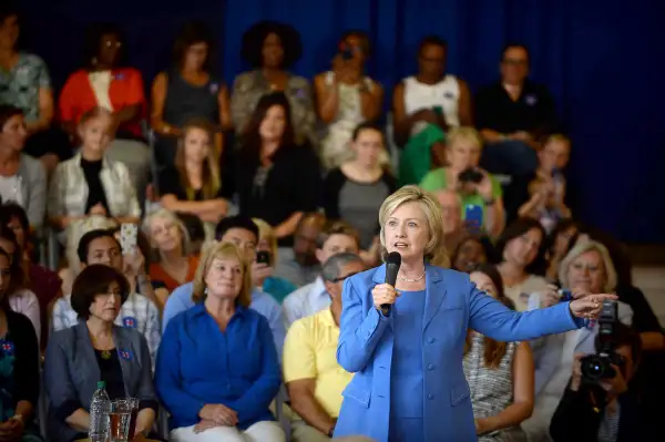 Democratic Presidential candidate Hillary Clinton speaks during a town hall event at Dover City Hall July 16, 2015 in Dover, New Hampshire. Clinton spoke about how to build an economy that will boost the middle class.