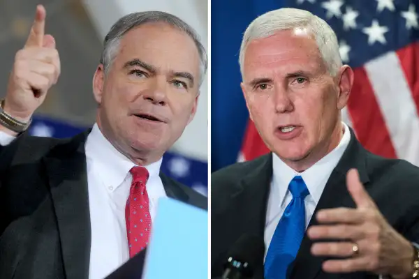 (left to right) Democratic vice presidential nominee Tim Kaine; Republican vice presidential nominee Mike Pence
