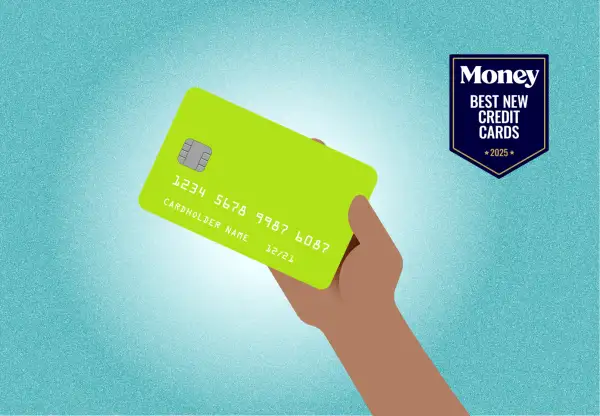 Illustration of a hand holding up a credit card
