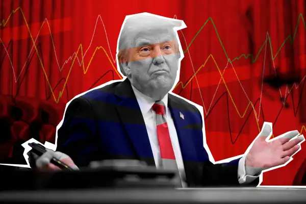 Photo collage of Donal Trump depicting the uncertainty of tariffs