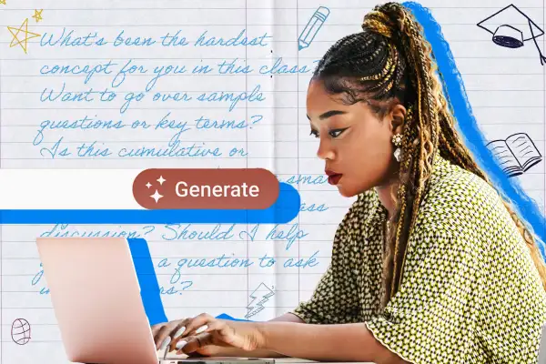 Photo-illustration of student using AI for their schoolwork